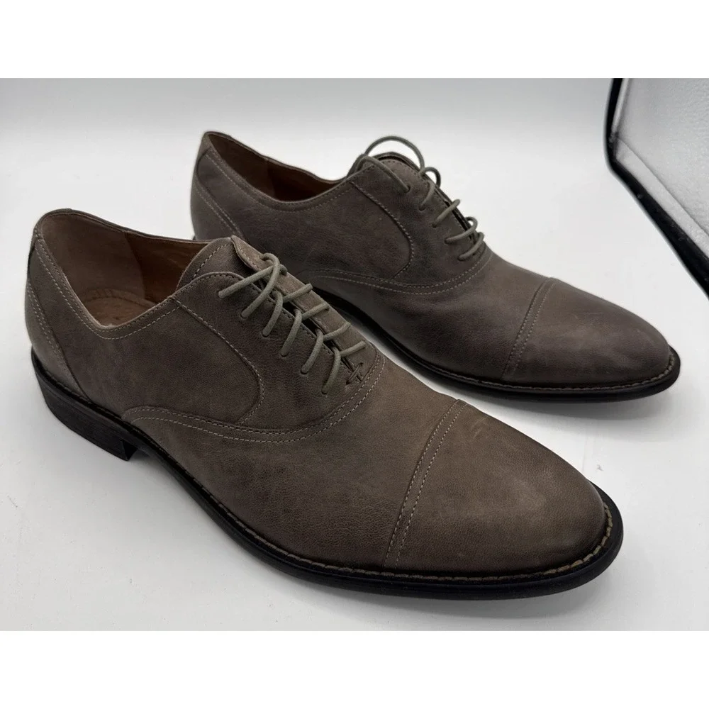 Joseph Abboud Taupe Gray Smooth Lace Up Oxford Men's Dress Shoes 10 Nice